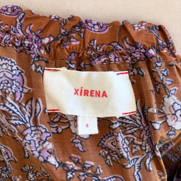 Xirena Lea Cottage Boho Brown Floral Dress Small Oversized Golden Silk Cotton - Picture 8 of 10